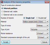 Calculation of the properties of the masonry construction elements