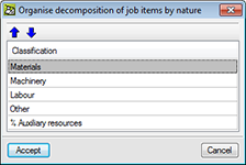 Organise decomposition of job items by nature