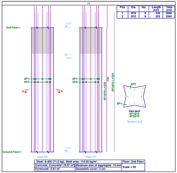 CYPECAD. Concrete columns with generic sections. Click to enlarge the image