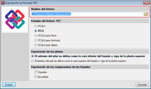 CYPECAD. Export path of the IFC file