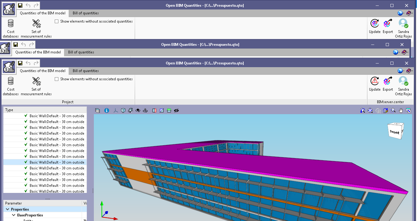 Open BIM Quantities. Element selection in the 3D view
