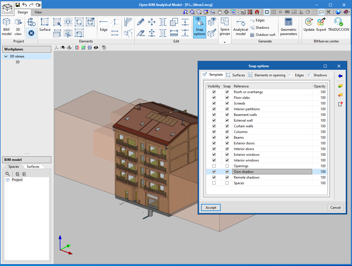 Open BIM Analytical Model. View the shading elements of the physical model