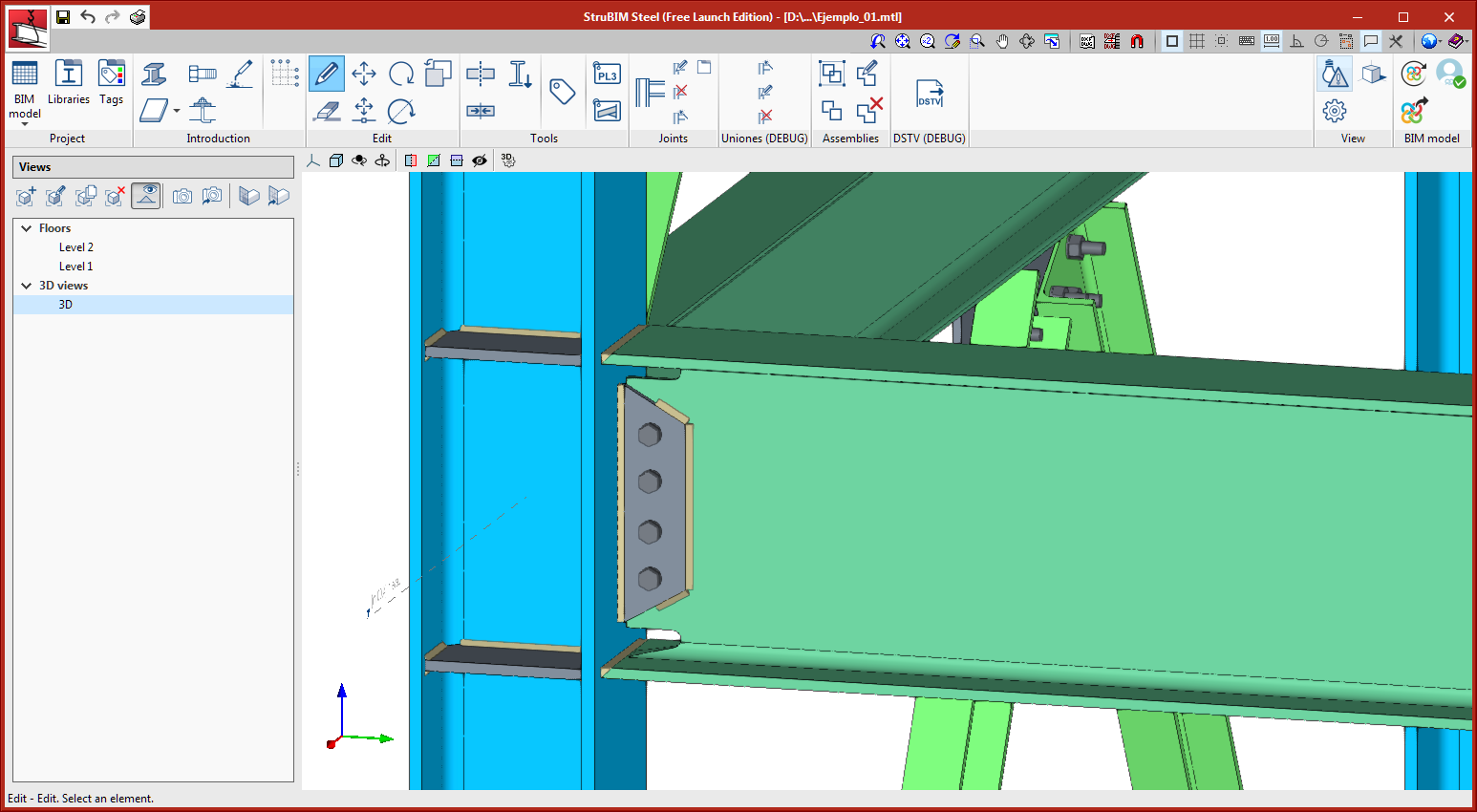 StruBIM Steel. New types of connections. Column to beam moment connection with bolted side plate and welded to the beam